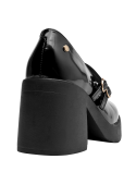Calzado negro de cuero para mujer con taco bloque de 8.4 cm, perfecto para actividades diarias.