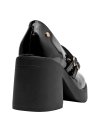 Calzado negro de cuero para mujer con taco bloque de 8.4 cm, perfecto para actividades diarias.
