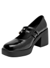 Zapatos casuales negros de cuero para mujer con acabado brillante, ideales para ocasiones elegantes.