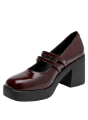 Calzado burdeos con taco bloque de 8.4 cm, estilo casual, ideal para salir de noche.