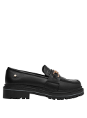 mocasín negro mujer cuero con taco bloque de 4.5 cm, adecuado para uso diario y eventos.