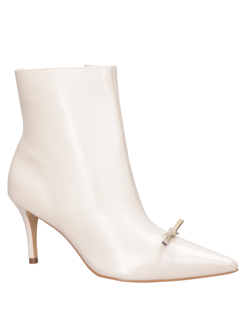 Botín de vestir beige para mujer, taco de aguja de 8 cm, perfecto para ocasiones elegantes.