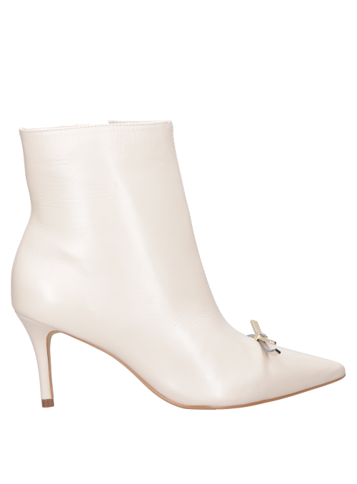 Botín de vestir beige para mujer, taco de aguja de 8 cm, perfecto para ocasiones elegantes.