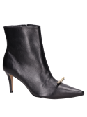 Botín negro de cuero para mujer, taco aguja de 8 cm, recomendado para eventos formales.