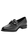 mocasín negro mujer estilo vestir cuero, ideal para oficina o evento nocturno.