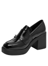 mocasín negro brillante de cuero, diseño de punta cuadrada, perfecto para actividades diarias.