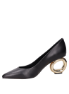 Zapatos de cuero negro para mujer, con punta puntiaguda y taco de fantasía de 8.5 cm.