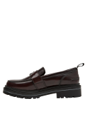 mocasín burdeos mujer casual, con tacón de bloque de 4.5 cm para mayor comodidad.