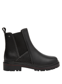 Botín negro de cuero para mujer, estilo versátil, adecuado para actividades cotidianas.