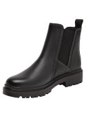 Botín negro de cuero para mujer, estilo casual, ideal para ocasiones elegantes.