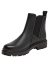 Botín negro de cuero para mujer, estilo casual, ideal para ocasiones elegantes.