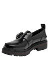 mocasín negro para mujer, estilo casual, ideal para oficina y brunch, confeccionado en cuero.
