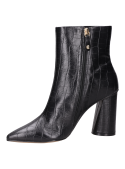 Botín negro de cuero para mujer, taco bloque de 9.5 cm, adecuado para el uso diario.