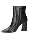 Botín negro de cuero para mujer, taco bloque de 9.5 cm, adecuado para el uso diario.