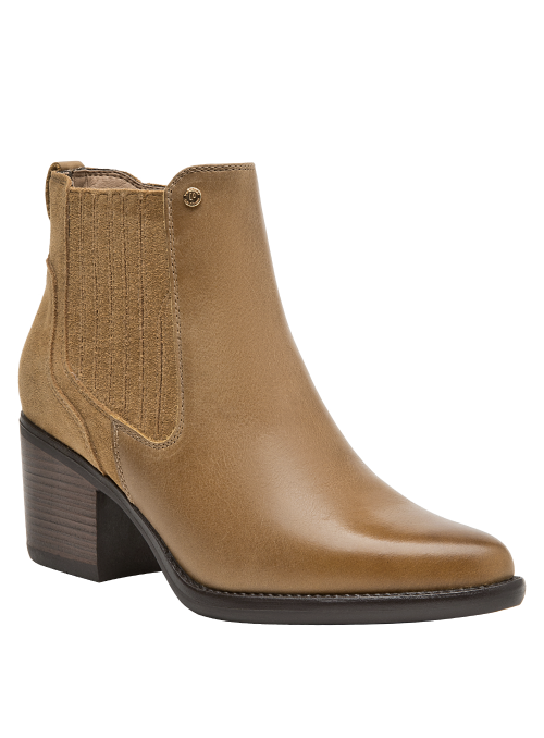 botín de cuero camel para mujer, estilo casual, con tacón de 7 cm para mayor elegancia