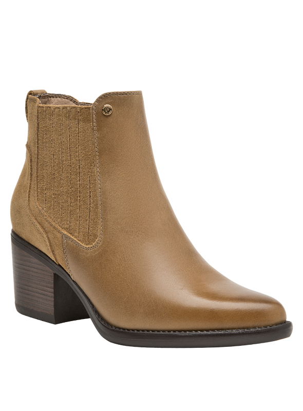 botín de cuero camel para mujer, estilo casual, con tacón de 7 cm para mayor elegancia