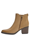 botín de cuero camel para mujer, estilo casual, recomendado para faldas midi