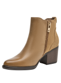 botín de cuero camel para mujer, estilo casual, ideal para jeans ajustados