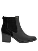 Botín negro de cuero para mujer, acabado mate, adecuado para actividades diarias con estilo.
