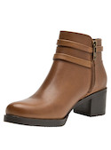 Botín de cuero camel para mujer, estilo casual, con acabado mate y taco bloque de 5.5 cm.