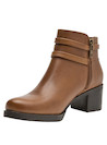 Botín de cuero camel para mujer, estilo casual, con acabado mate y taco bloque de 5.5 cm.
