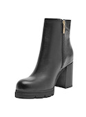 Botín negro de cuero para mujer, altura de 7.5 cm, ideal para un look sofisticado y moderno.