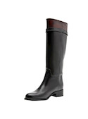 Bota de cuero negro para mujer, estilo casual, con taco bloque de 4 cm, ideal para ocasiones elegantes.