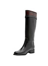 Bota de cuero negro para mujer, estilo casual, con taco bloque de 4 cm, ideal para ocasiones elegantes.