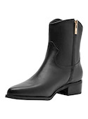 Botín de cuero negro para mujer, estilo casual, con punta puntiaguda y taco bloque de 4 cm.