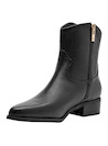 Botín de cuero negro para mujer, estilo casual, con punta puntiaguda y taco bloque de 4 cm.