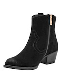 Botín de cuero negro para mujer, estilo casual, con acabado en gamuza y taco bloque de 5 cm.