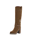 Bota de mujer en color camel, diseño de punta redonda y taco bloque de 9 cm.