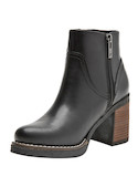 Botín negro de cuero para mujer, diseño casual con punta redonda y tacón bloque de 9 cm.