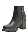 Botín negro de cuero para mujer, diseño casual con punta redonda y tacón bloque de 9 cm.