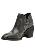 Botín negro de cuero para mujer, estilo casual, con taco bloque de 7.5 cm y punta cuadrada.
