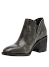 Botín negro de cuero para mujer, estilo casual, con taco bloque de 7.5 cm y punta cuadrada.