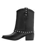 Botines negros de cuero para mujer, diseño vanguardista ideal para eventos elegantes.
