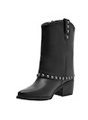 Bota de cuero negro para mujer, estilo casual, con detalles metálicos y taco bloque de 6 cm.