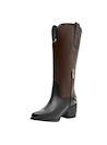 Bota de cuero negro con punta puntiaguda, perfecta para combinar con vestidos o jeans.