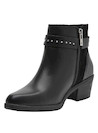 Botín de cuero negro para mujer, estilo casual, con detalles de strass y taco bloque de 5.5 cm.