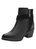 Botín negro de cuero para mujer, estilo casual con taco bloque de 5.5 cm.