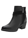 Botín negro de cuero para mujer, estilo casual con taco bloque de 5.5 cm.