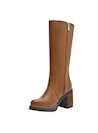 Botas de cuero camel para mujer, estilo casual, con taco bloque de 9 cm, diseño contemporáneo.
