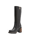 Bota de cuero negro para mujer con taco bloque de 9 cm, ideal para un look casual y versátil.