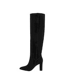 Vista lateral de las botas negras de Pollini, destacando su acabado mate y diseño elegante.