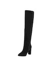 Botas negras de cuero para mujer, estilo casual, con taco bloque de 8 cm y punta puntiaguda.