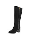 Bota de cuero negra para mujer, estilo casual, con taco bloque de 5 cm y detalles de borlas.
