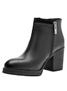 Botín negro de cuero para mujer, estilo casual con taco bloque de 8 cm, diseño elegante y moderno.