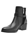 Botín negro de mujer en cuero, estilo casual con acabado suave y brillante.