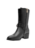 Botas de cuero negro para mujer, estilo casual, con hebilla decorativa y taco de bloque de 5 cm.